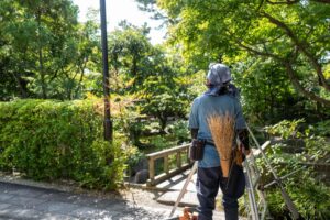 四日市市 尾上別荘 日本庭園 年間管理の全景と刈り込み生垣